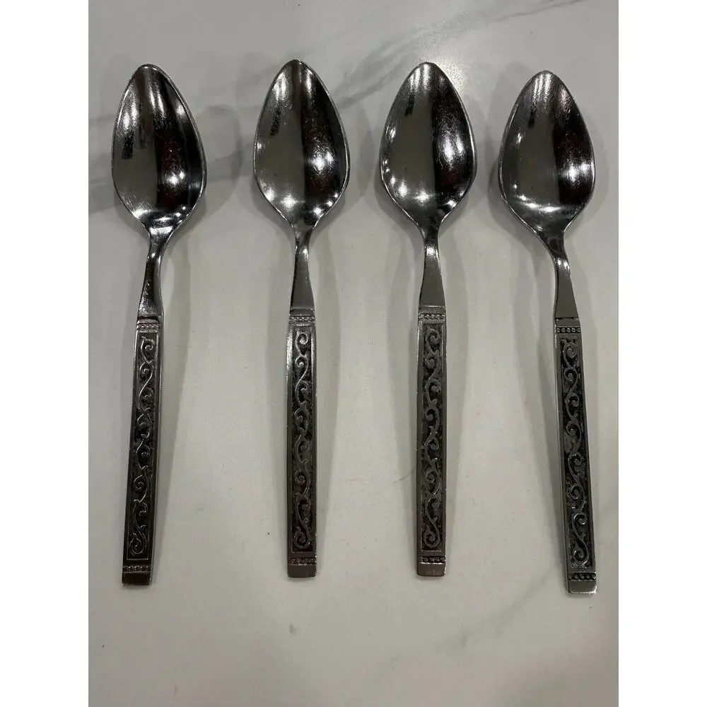 VINTAGE Oneida Spanish Court Teaspoons Set of 8 Stainless Black Scroll MCM